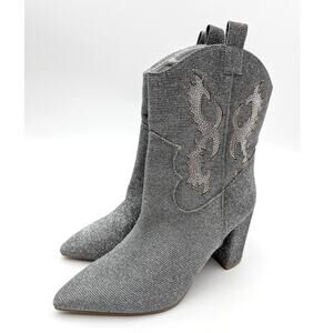 Mia Gypsi Rhinestone Western Ankle Boots Women's Silver Size US7M EU37.5